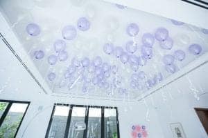 Floating Helium Balloon Decoration in Singapore in Landed Appartment (Purple & White)