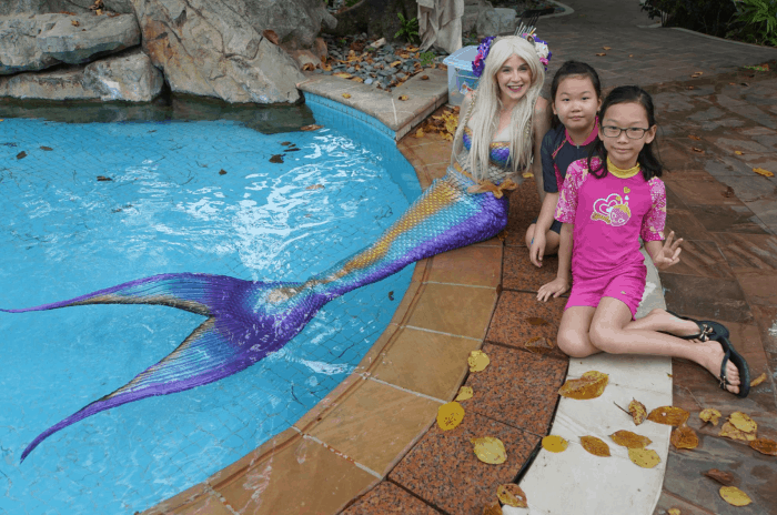 kids entertainer mermaid kids pool party with jellybean party posing for picture