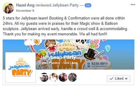 Jellybean Party Planner Client Facebook Review