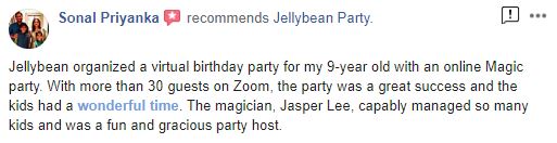 virtual party testimonial