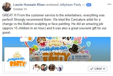 Jellybean Party Planner Client Review Feedback
